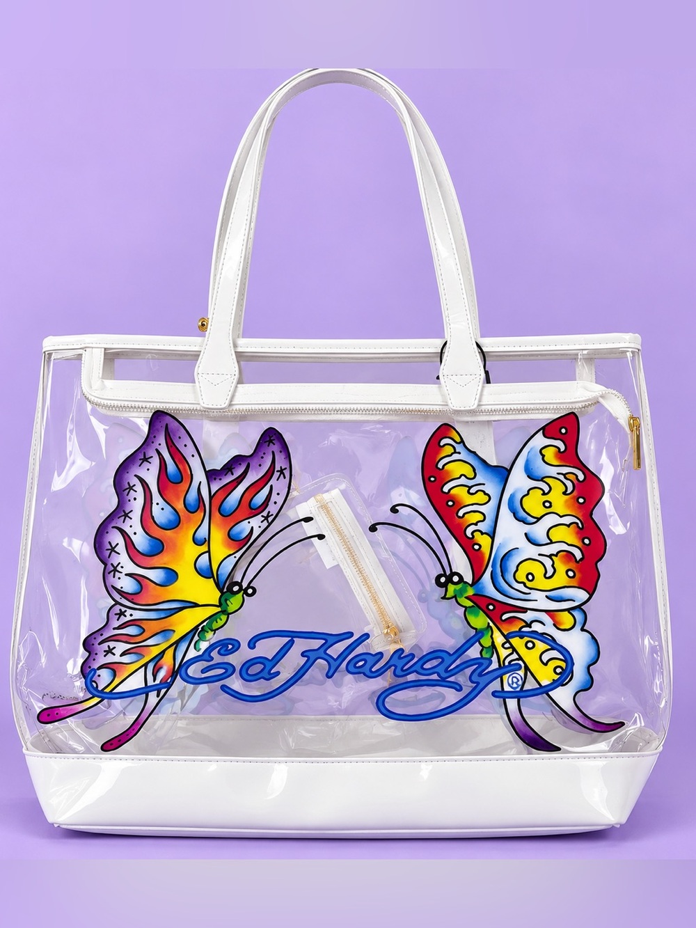 Ed Hardy Y2K Butterfly Travel Tote Bag NWT Clear PVC
